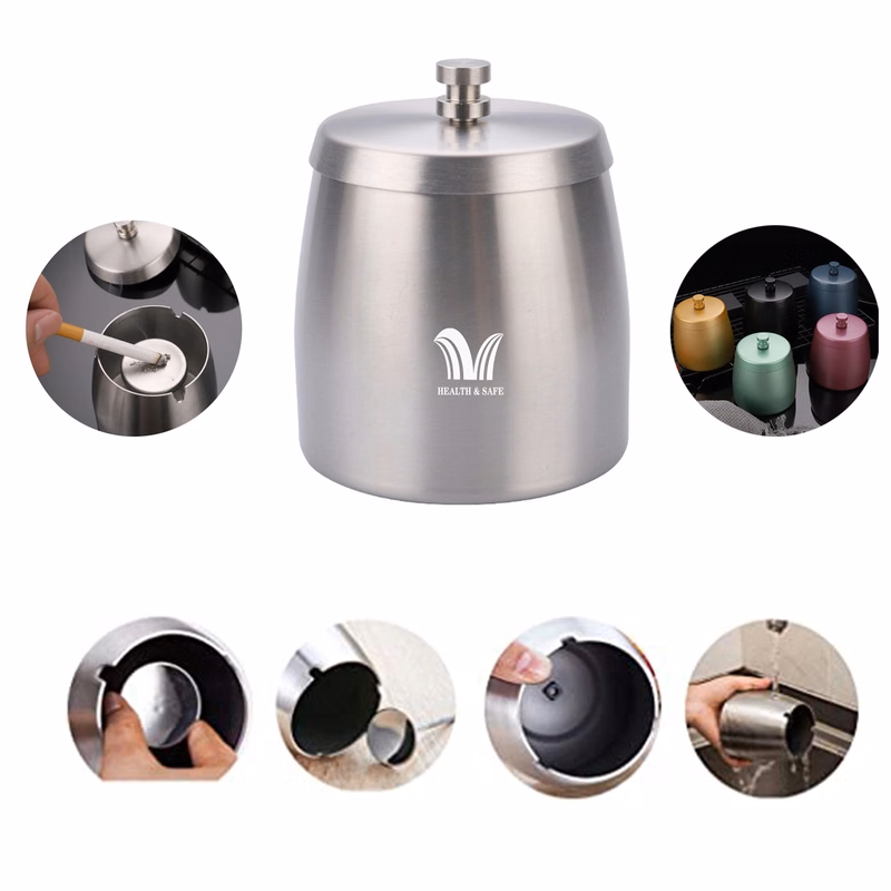 Outdoor Cigarette Ashtray With Lid Smokeless Stainless