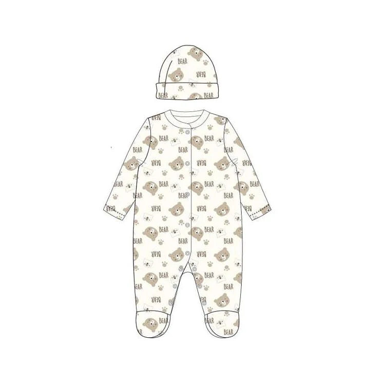 Boys' Cotton Sleep & Play Bodysuits with Hat Brown 0-9M 1