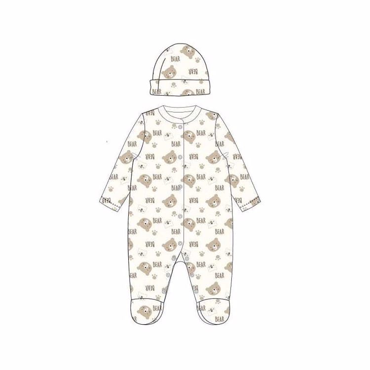Boys' Cotton Sleep & Play Bodysuits with Hat Brown 0-9M