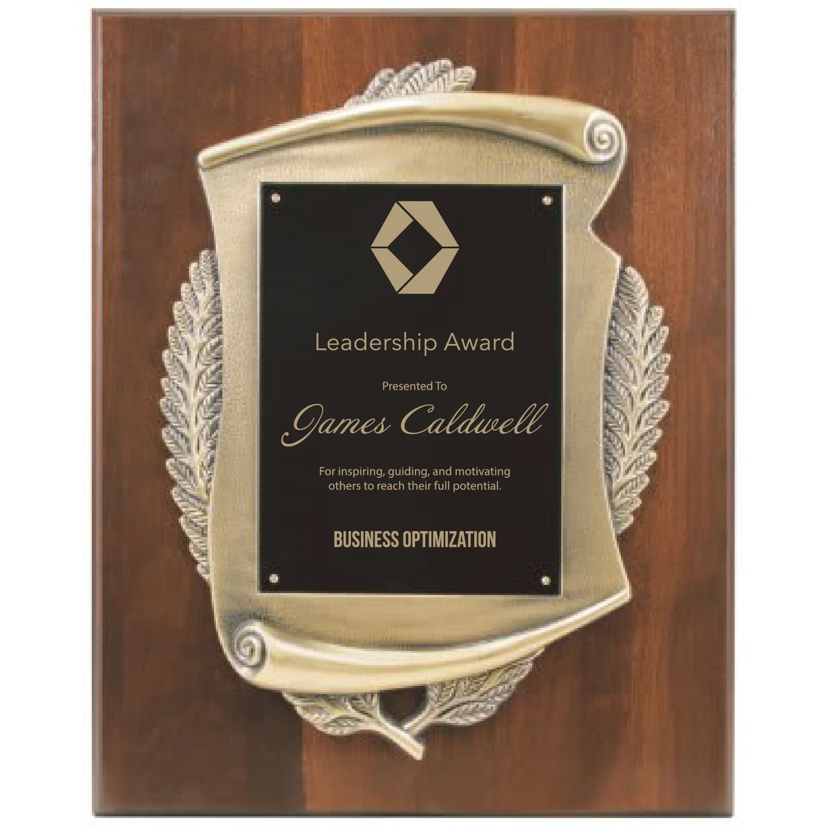 12" x 15" Genuine Walnut Plaque w/ Scroll Frame & Plate 1