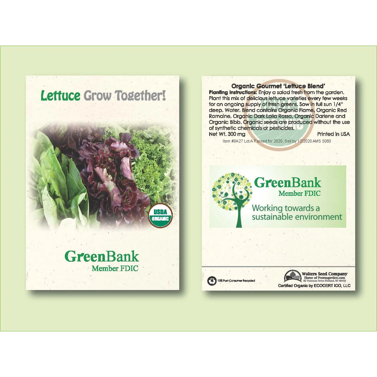 Organic Lettuce Gourmet Blend Seed Packet - Standard Size 3.25" x 4.5" 1