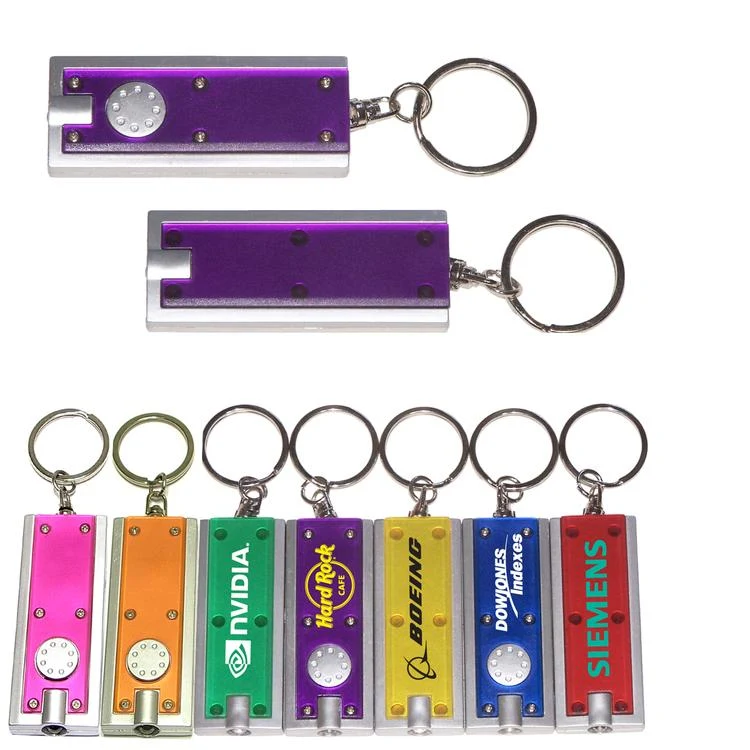 Slim rectangular flash light with swivel key chain, purple 1