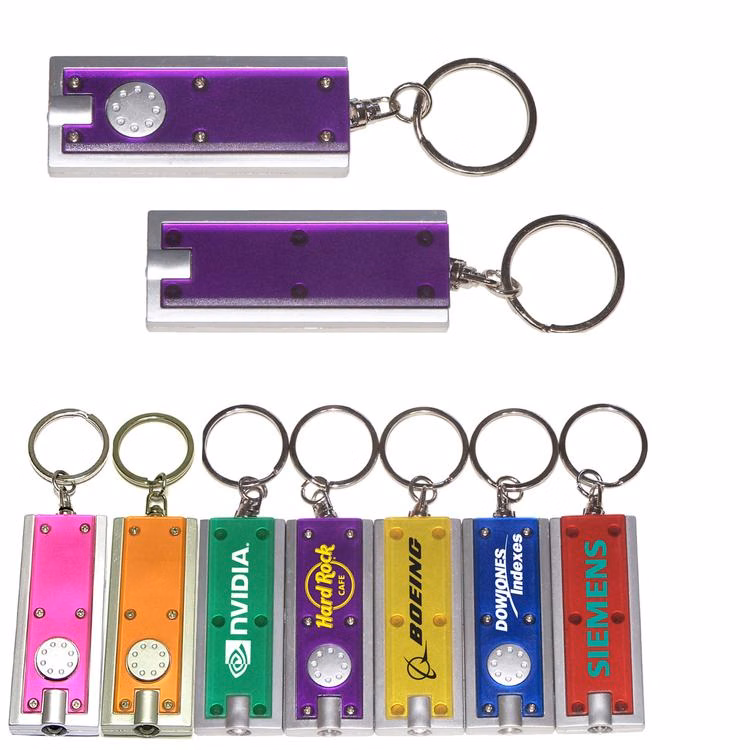 Slim rectangular flash light with swivel key chain, purple