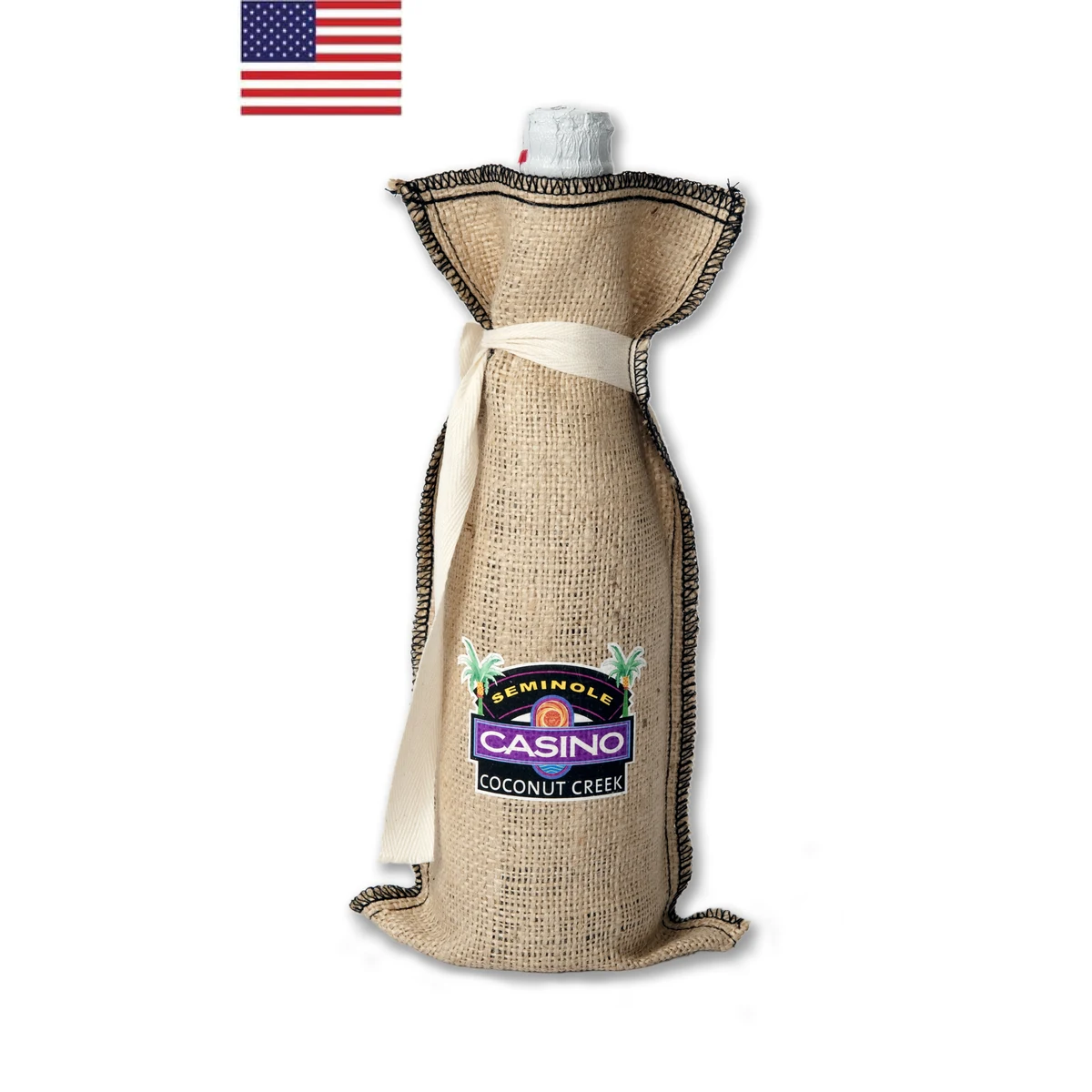 Tiki Burlap/Jute Wine Pouch with Tie 6x13" 1