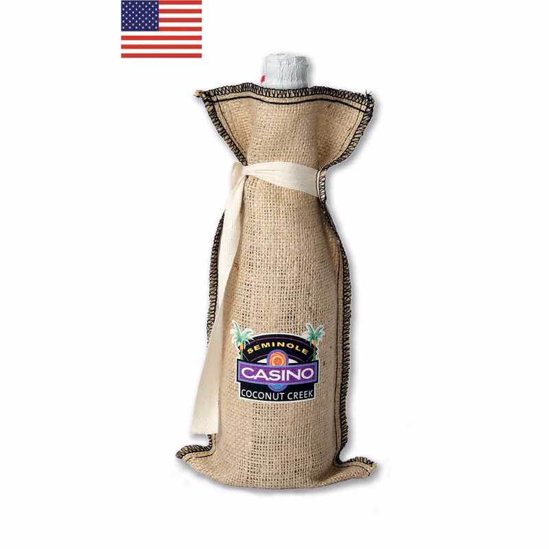 Tiki Burlap/Jute Wine Pouch with Tie 6x13"