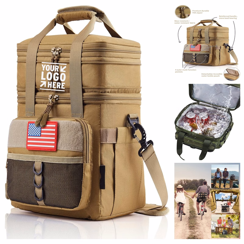 Men Tactical Double Deck Expandable Insulated Large Durable Leakproof Thermal Cooler Lunch Bag