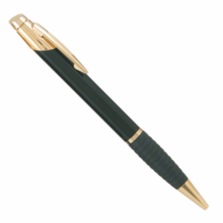 Laser Engraved Black Gloss Ballpoint Pen with Gold Trim