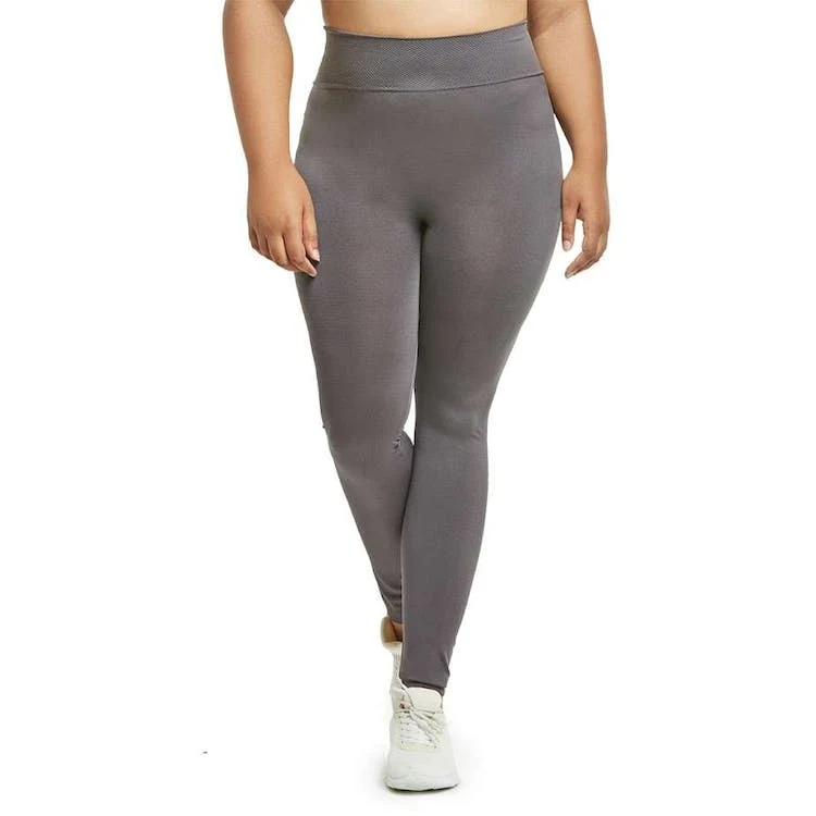 Women's High Waist Leggings - Charcoal Gray Extra-Wide Ribbed Band XL 1