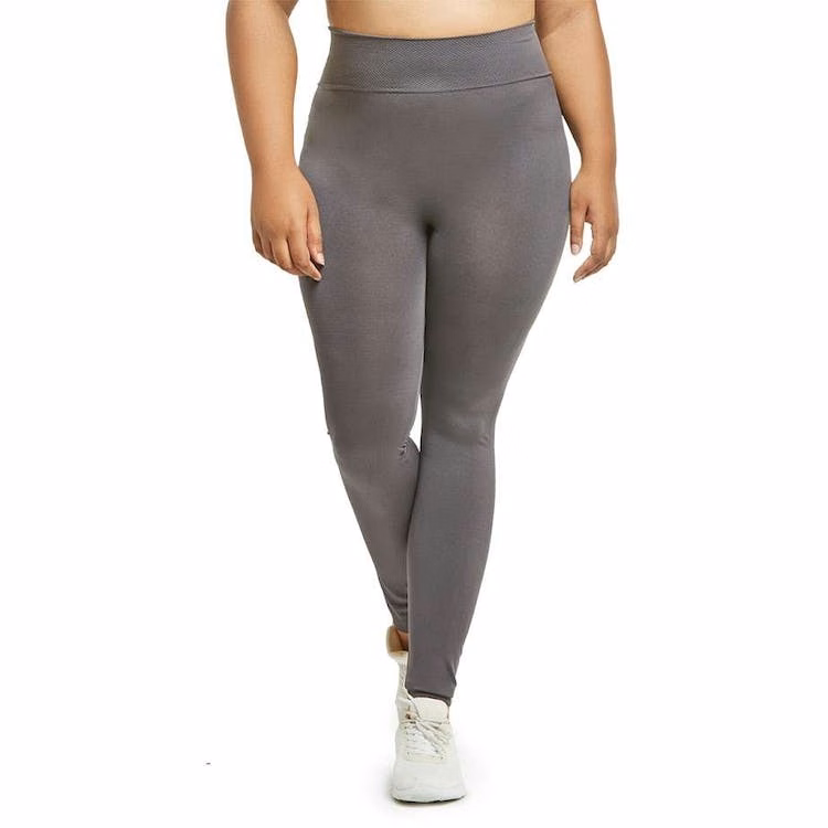 Women's High Waist Leggings - Charcoal Gray Extra-Wide Ribbed Band XL