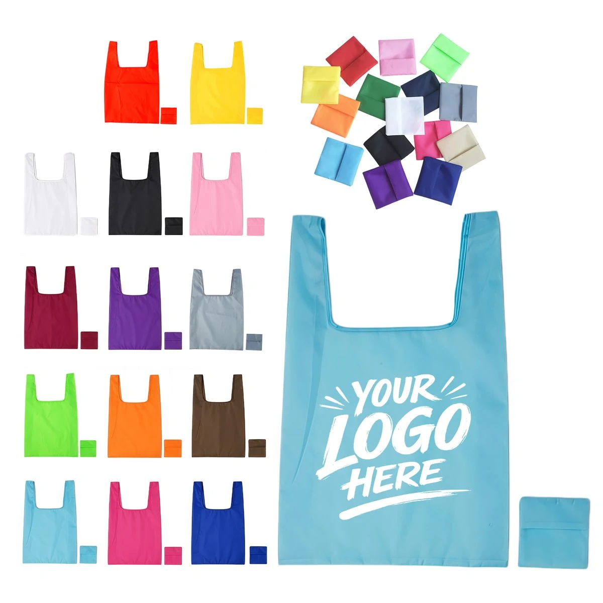 Reusable Foldable Polyester Tote With Pouch Large Bag 1