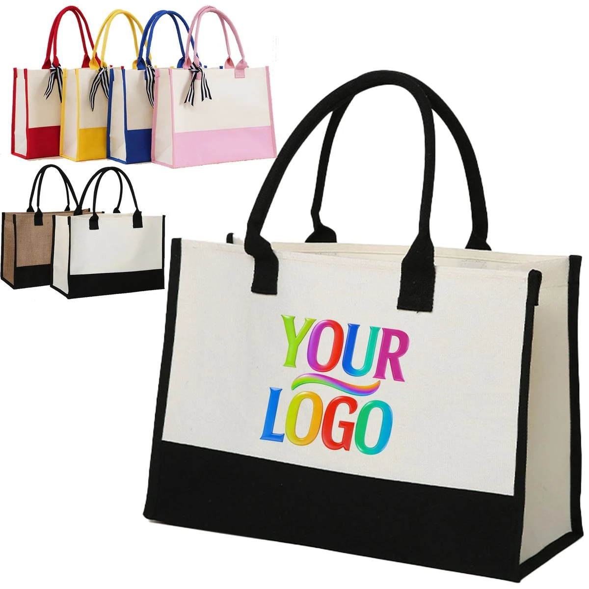 Simple Design Canvas Patchwork Tote Handbag, custom tote bag with logo imprint 1