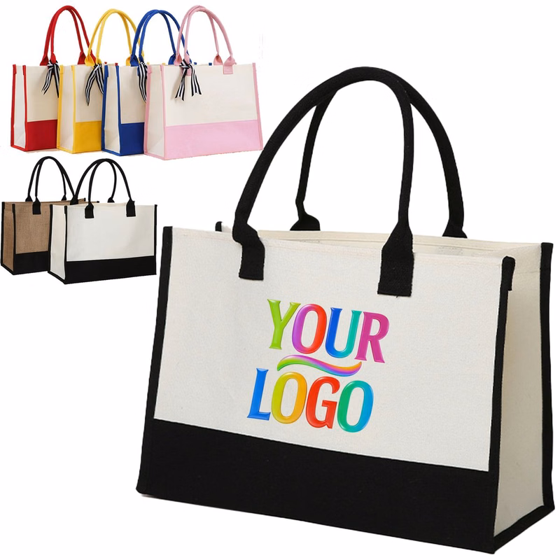 Simple Design Canvas Patchwork Tote Handbag