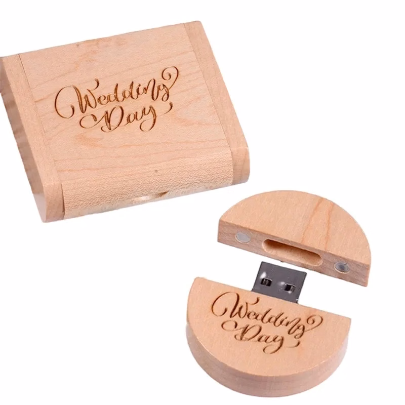 Round Wooden USB with Gift Box
