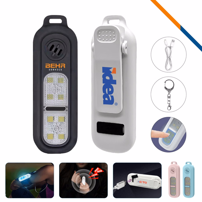 Bomzi Rechargeable LED Flashlight Clip On Alarm