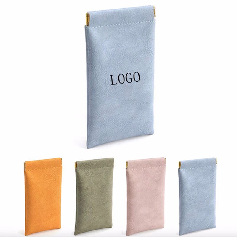 Portable Squeeze Top PU Leather Glasses Bag