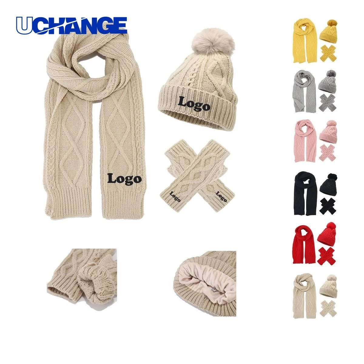 Knit Hat Neck Warmer Gloves Set 1