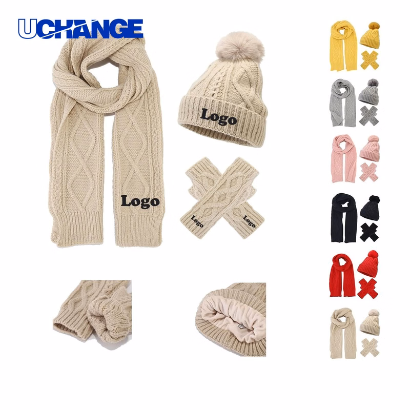 Knit Hat Neck Warmer Gloves Set