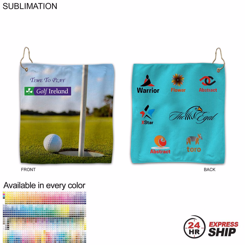 24Hr Express Ship - Colored Microfiber Dri-Lite Terry Golf Towel, 12x12, Nofold, Sublimated 2 sides
