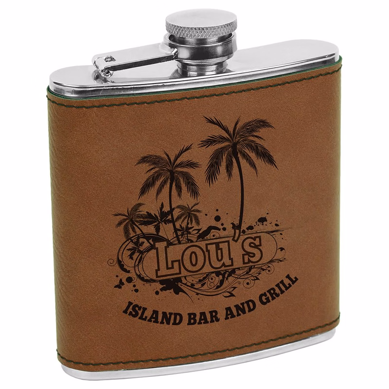 6 oz. Dark Brown Leatherette Stainless Steel Flask