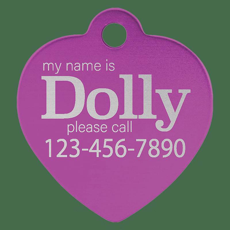 1" x 1" Purple Anodized Aluminum Heart Pet Tag