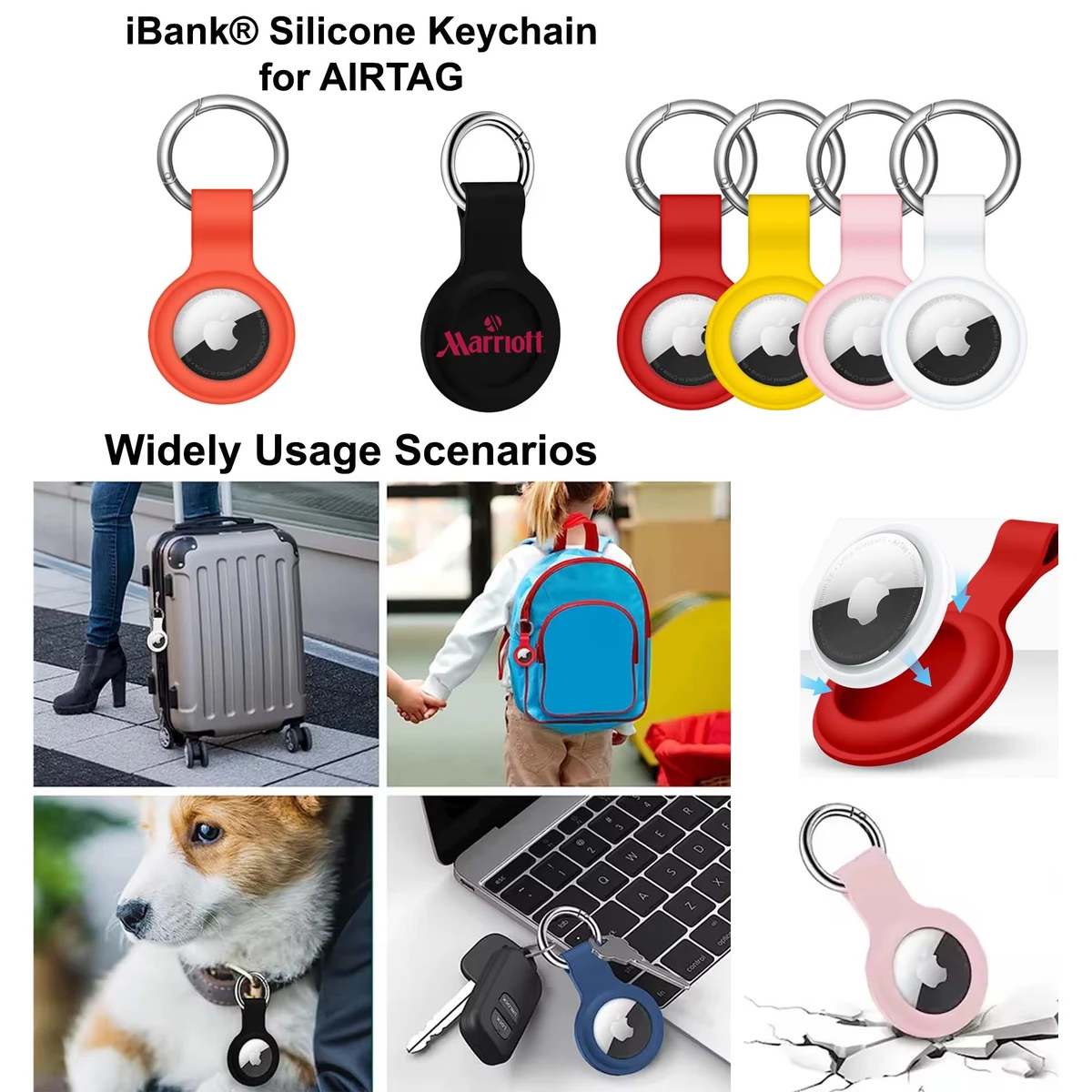 iBank ® Protective Silicone Keychain for AirTag – Tracker Case & Secure Loop 1