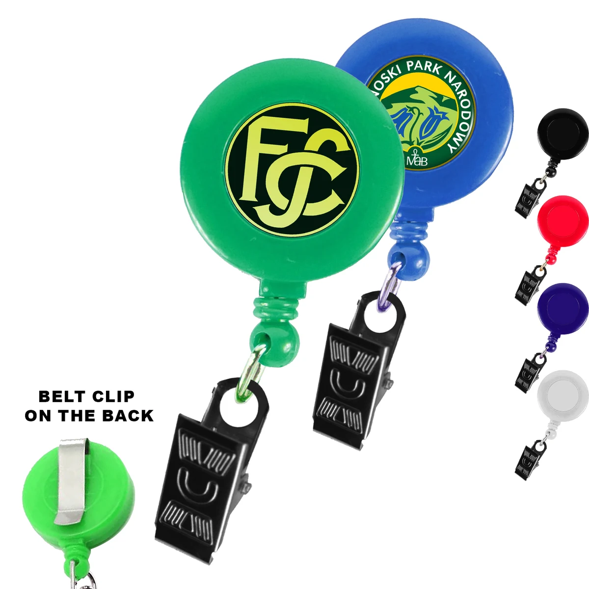 Round Retractable Badge Holder w/ Bulldog clip 1