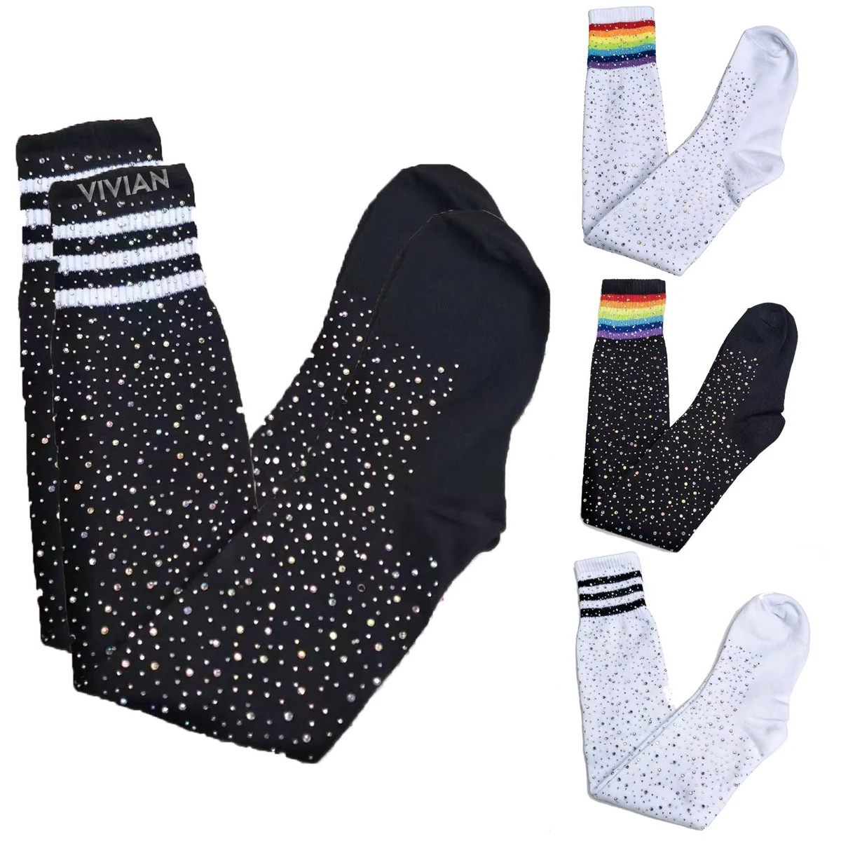 Rhinestone Stripe Mid-Calf Socks 1