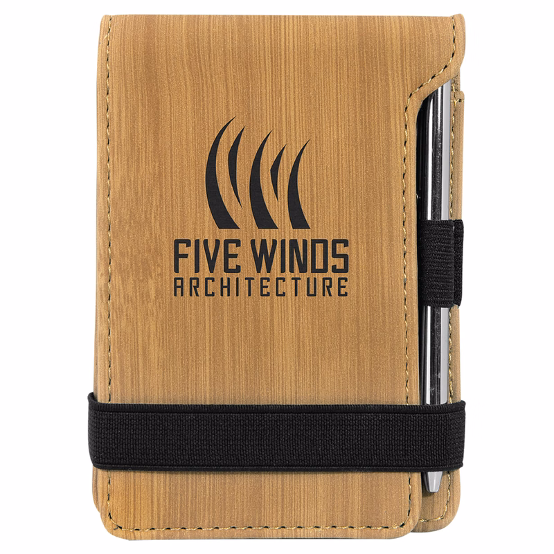 Bamboo Leatherette Mini Notepad with Pen