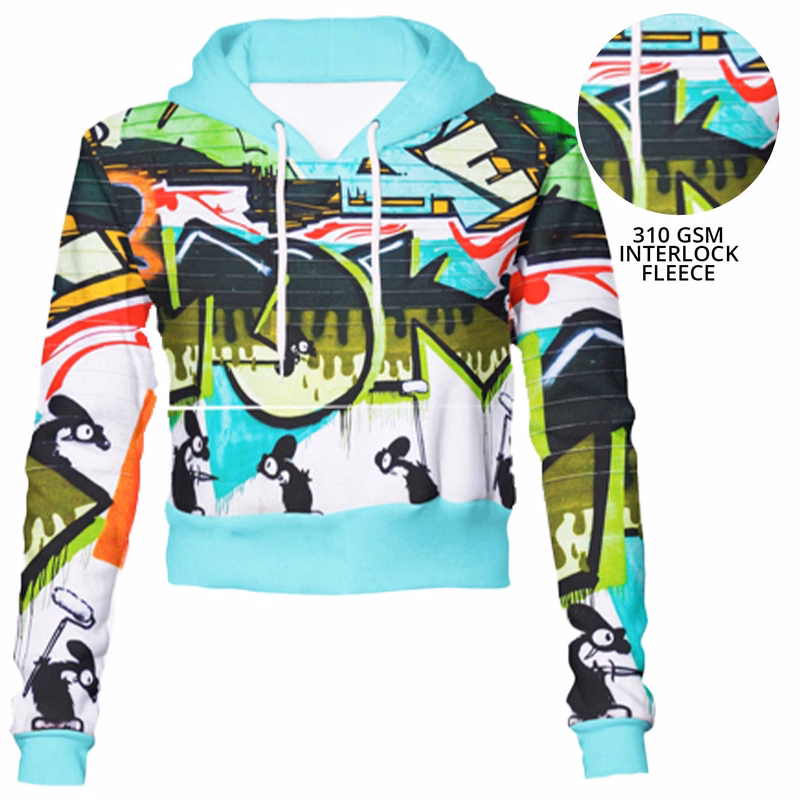 Women's 310 GSM Interlock Fleece Full Color Sublimation Midriff Hoodies