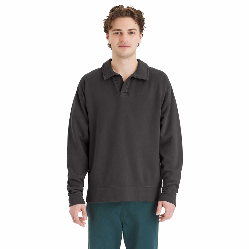 Garment Dye Polo Collar Sweatshirt
