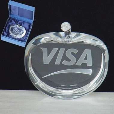 CRYSTAL APPLE W/ STEM & ONE SIDE FLAT FOR IMPRINT 1