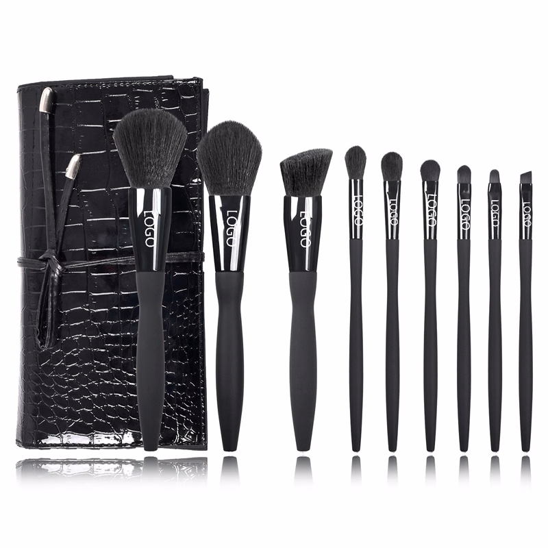 9pcs Diamond Black Makeup Brushes Set w/Bind PU Bag