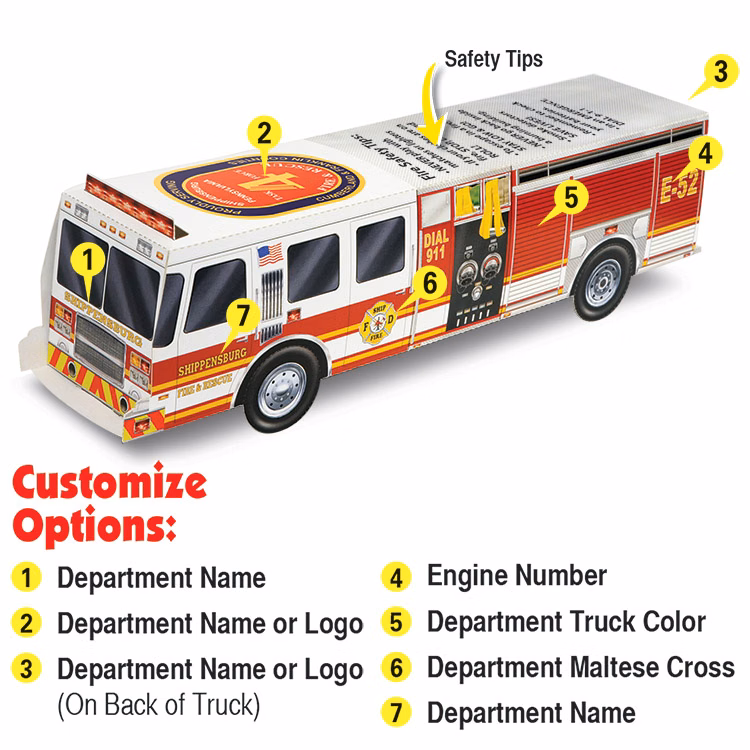 Custom Printed Paper-Stock Pop-Up Fire Truck
