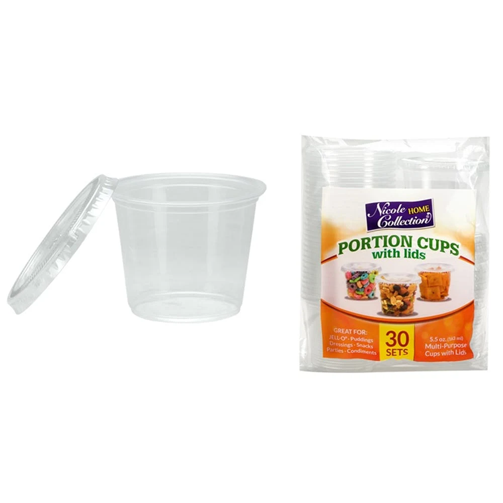 Plastic Portion Cups - Clear with Lids 5.5 oz 30 Pack 1