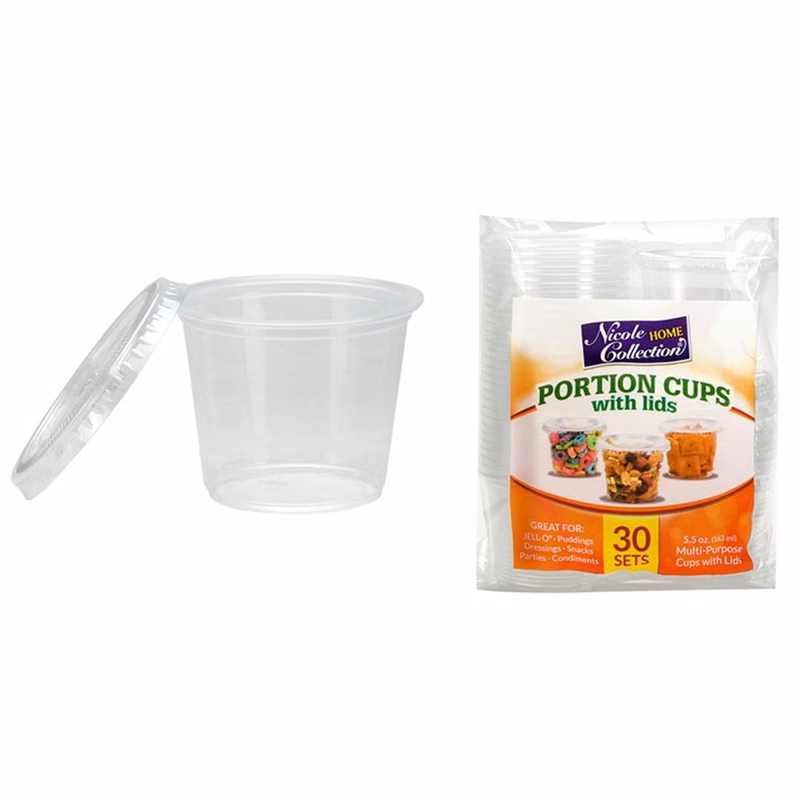 Plastic Portion Cups - Clear with Lids 5.5 oz 30 Pack
