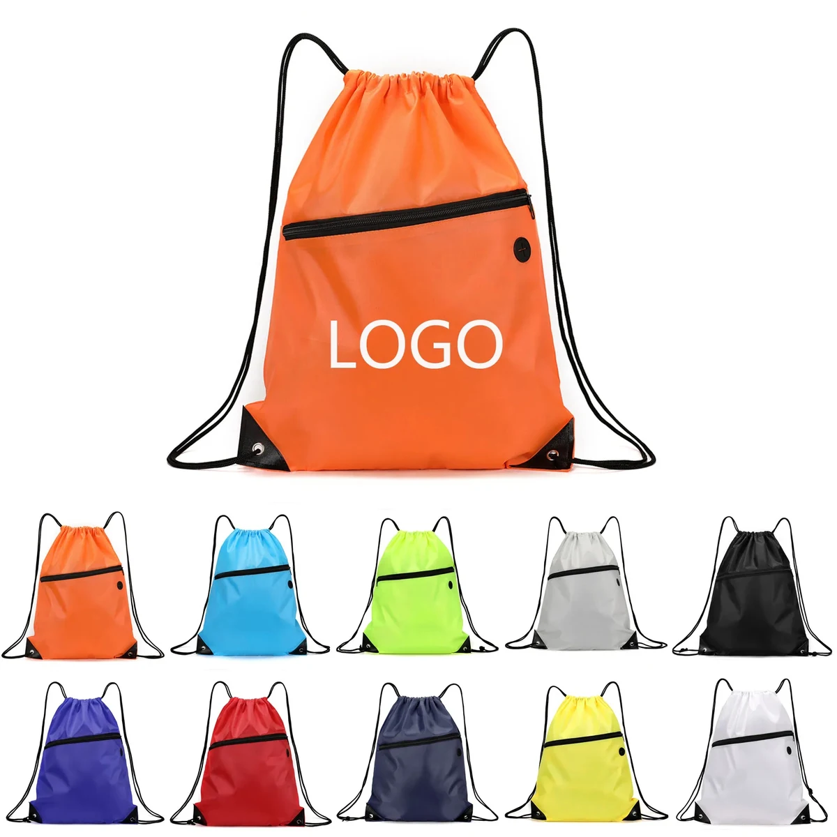 420D Reinforced Drawstring Backpack Featuring a Front Zipper 1