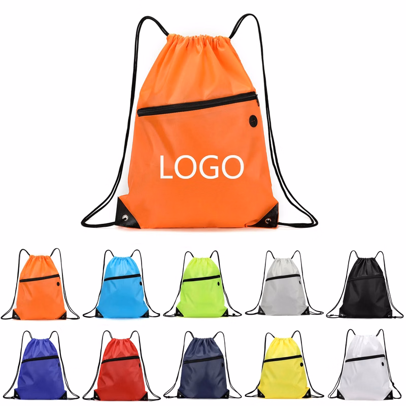 420D Reinforced Drawstring Backpack Featuring a Front Zipper