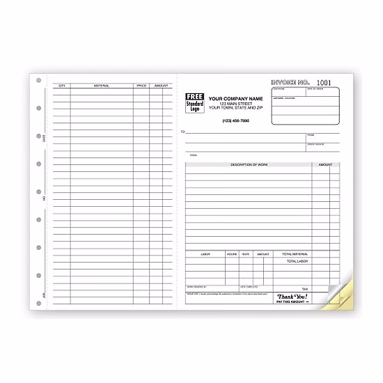 Work Orders, Side-Stub, Carbonless, Large