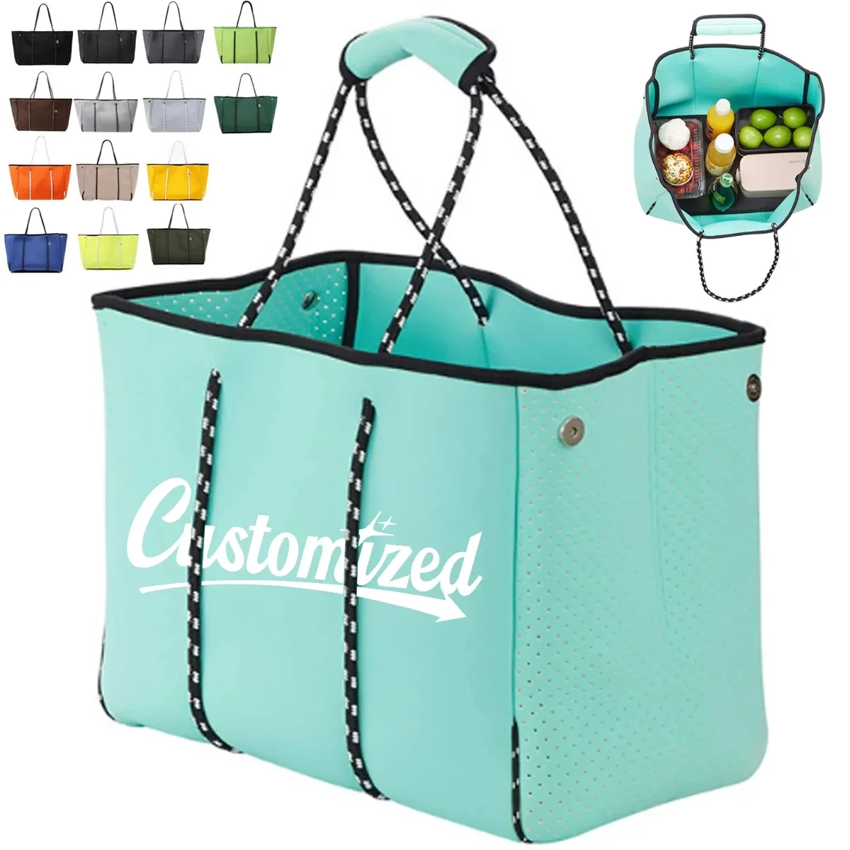 Large Neoprene Beach Tote Bag Rope Handles, custom non-woven bag with logo imprint 1