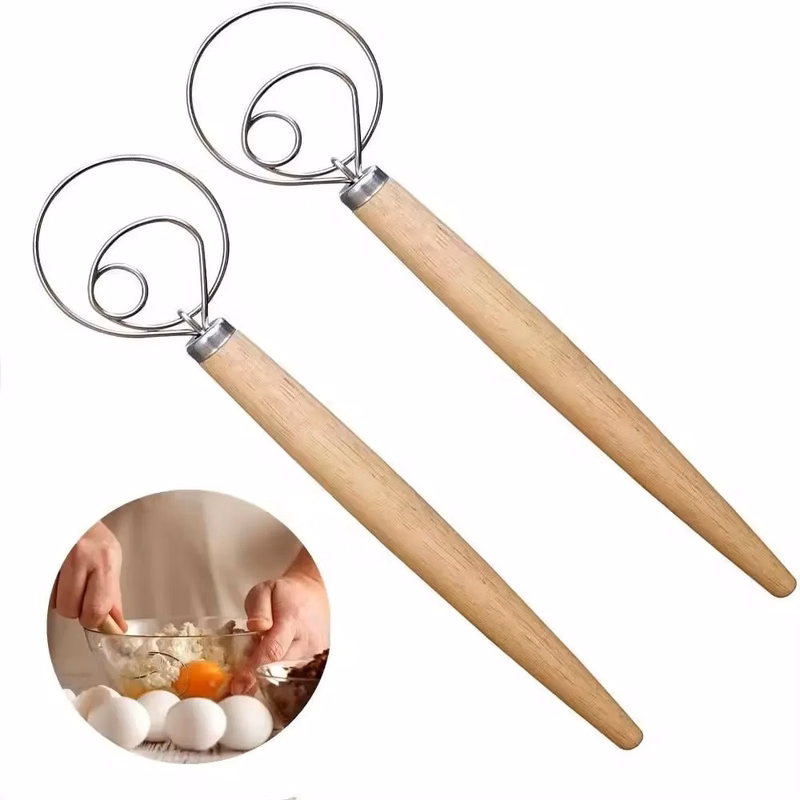 Wood Handle Dough Whisk Kitchen Tool