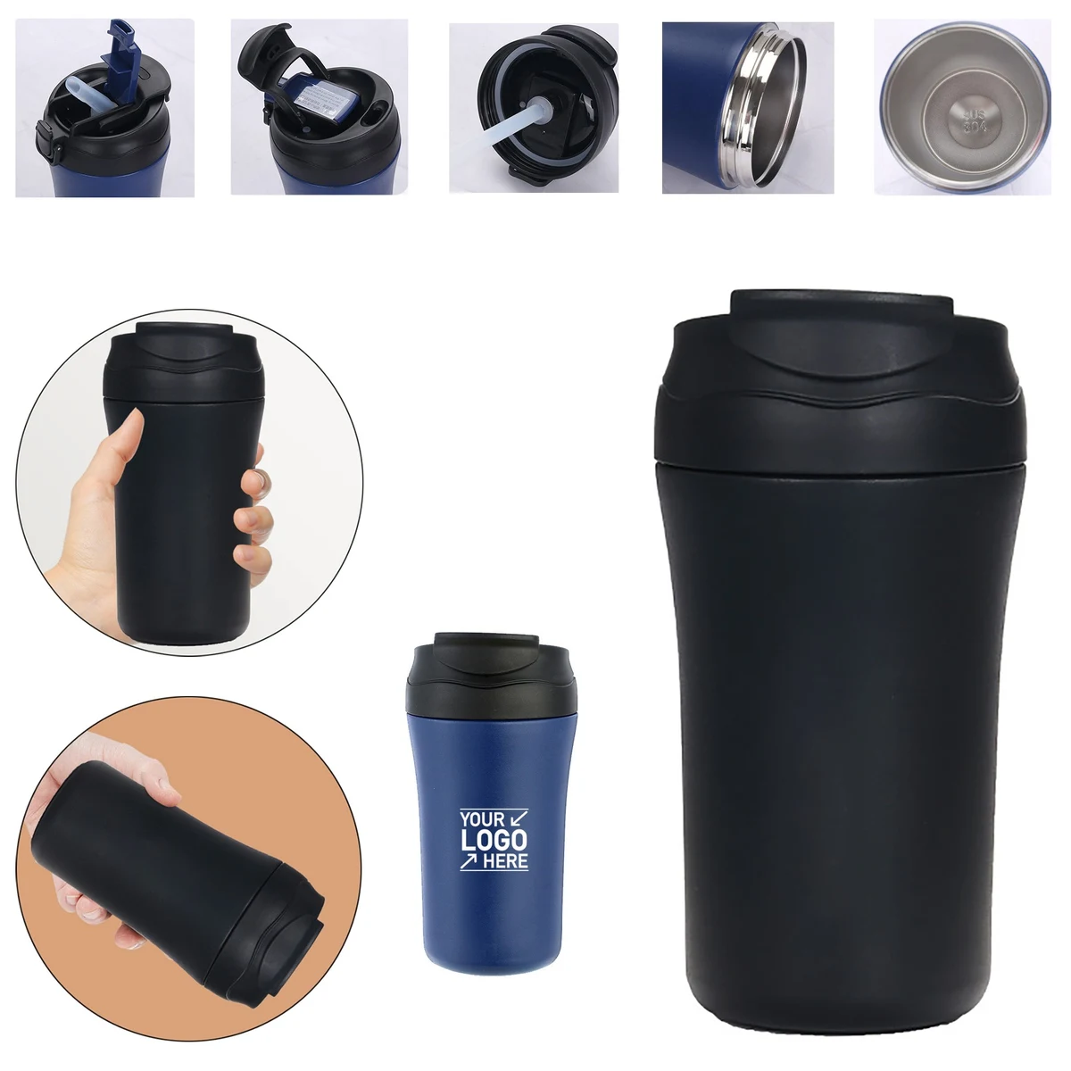 14oz Stainless Steel Coffee Mug With Lid Silicone Straws 1
