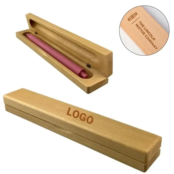 Custom Natural Beech Wood Single Pen Flip Top Box with Grain — Premium Office Gift 1