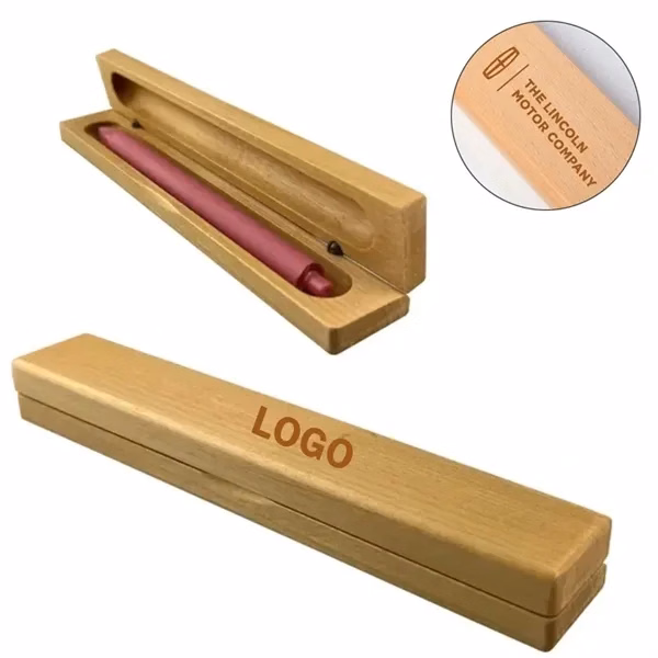 Custom Natural Beech Wood Single Pen Flip Top Box with Grain — Premium Office Gift