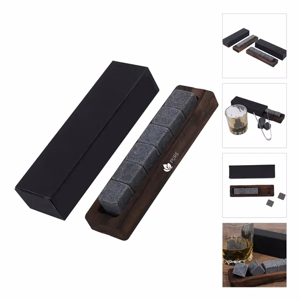 Custom Granite Chilling Whiskey Rocks Set with Wooden Tray — Premium Bar Accessory