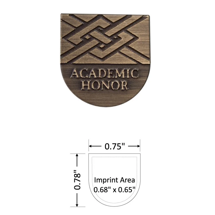 Shield 0.75" Antique Brass Etched Lapel Pin - USA Made 1