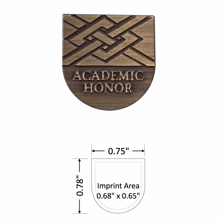 Shield 0.75" Antique Brass Etched Lapel Pin - USA Made