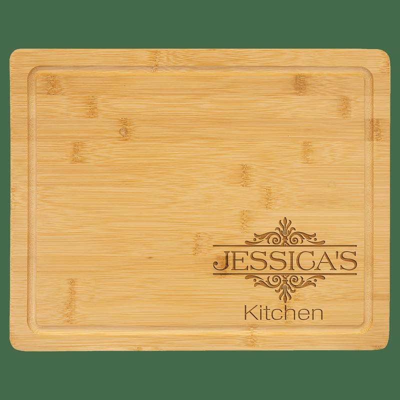 13 3/4" x 11" Multi Brown Bamboo Cutting Board with Drip Ring