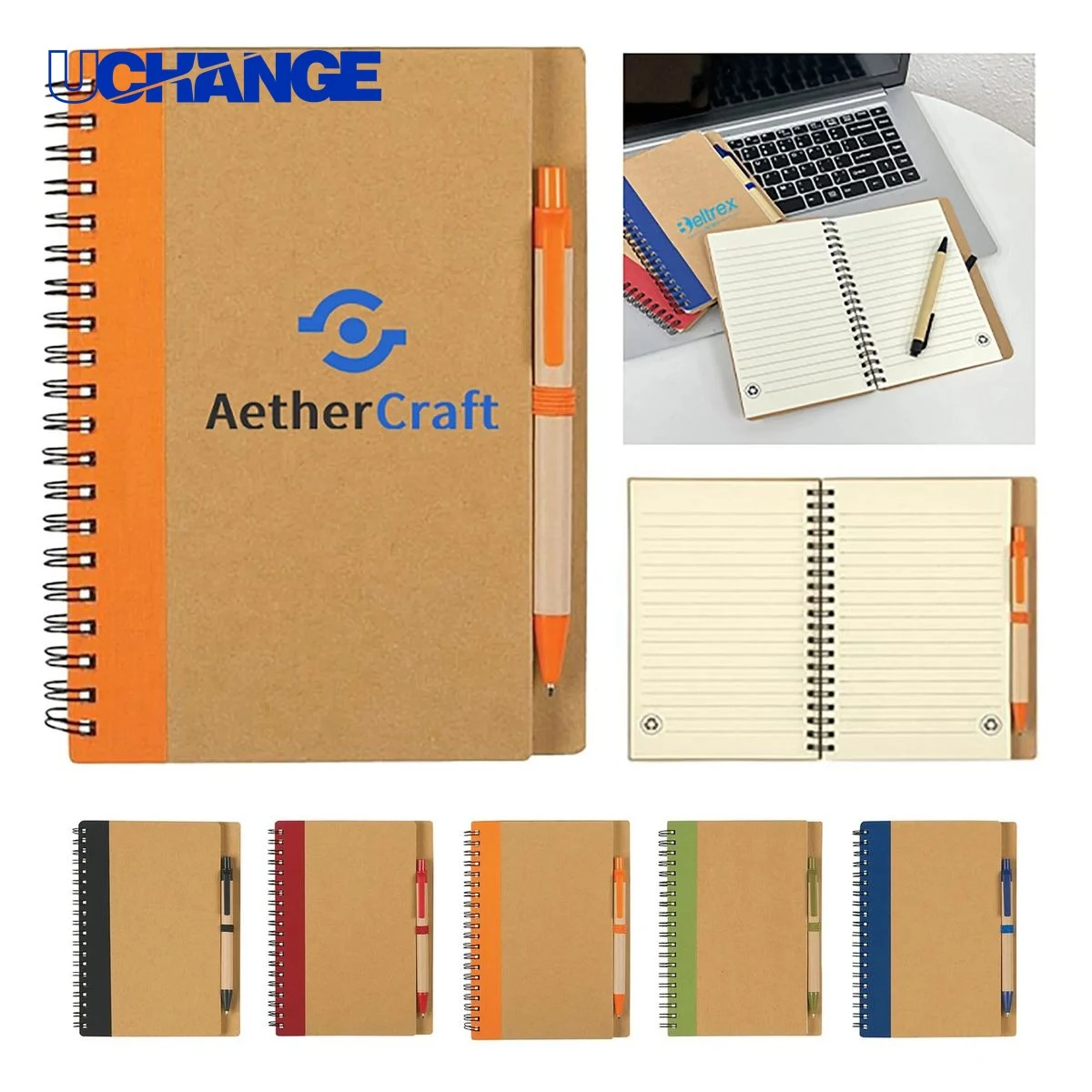 Kraft Paper Cover Journal Notebook with Pen 7x5 Inches 1