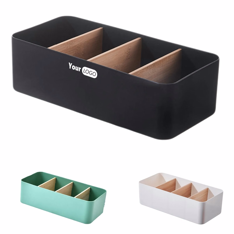 Plastic Rectangular 4-Compartment Tabletop Storage Box