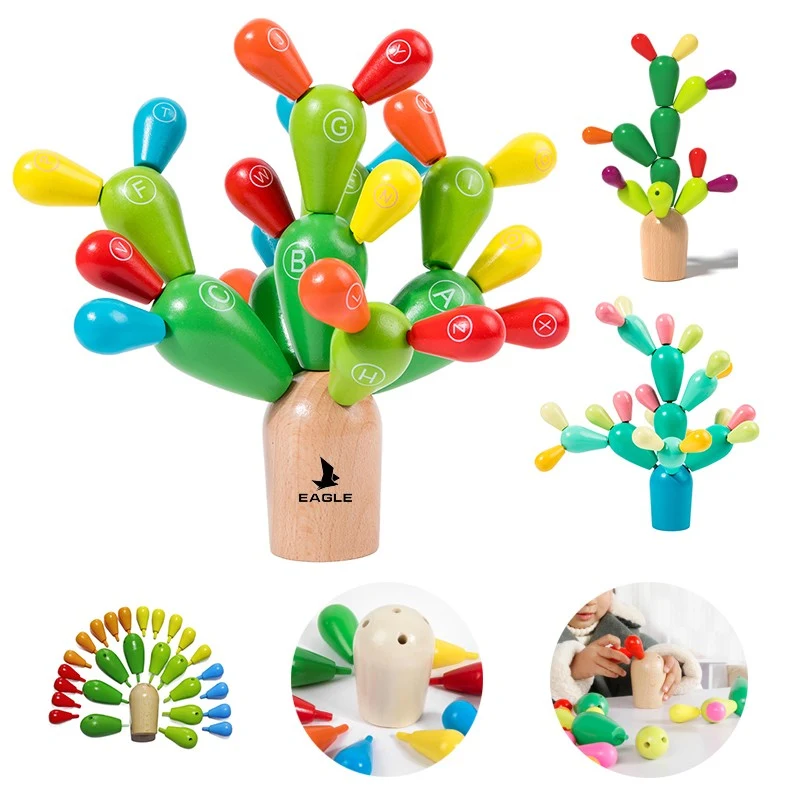 Wooden Stacking Rainbow Cactus Toy 1